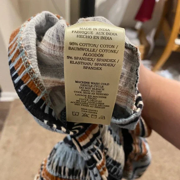 Anthropologie Porridge Women Smocked Peplum Med Tube Top Bohemian Black Blue M - Picture 9 of 11